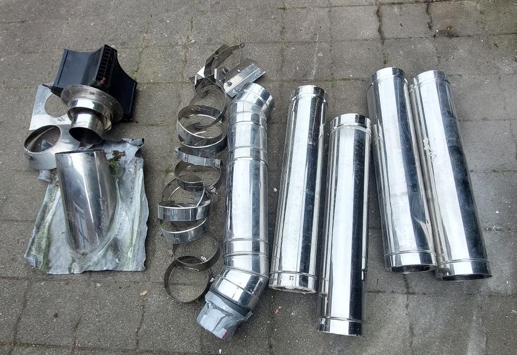 Compleet Komo 5 meter Ø200 mm rookkanaal RVS systeem, Huis en Inrichting, Ophalen, Gebruikt, Houthaard