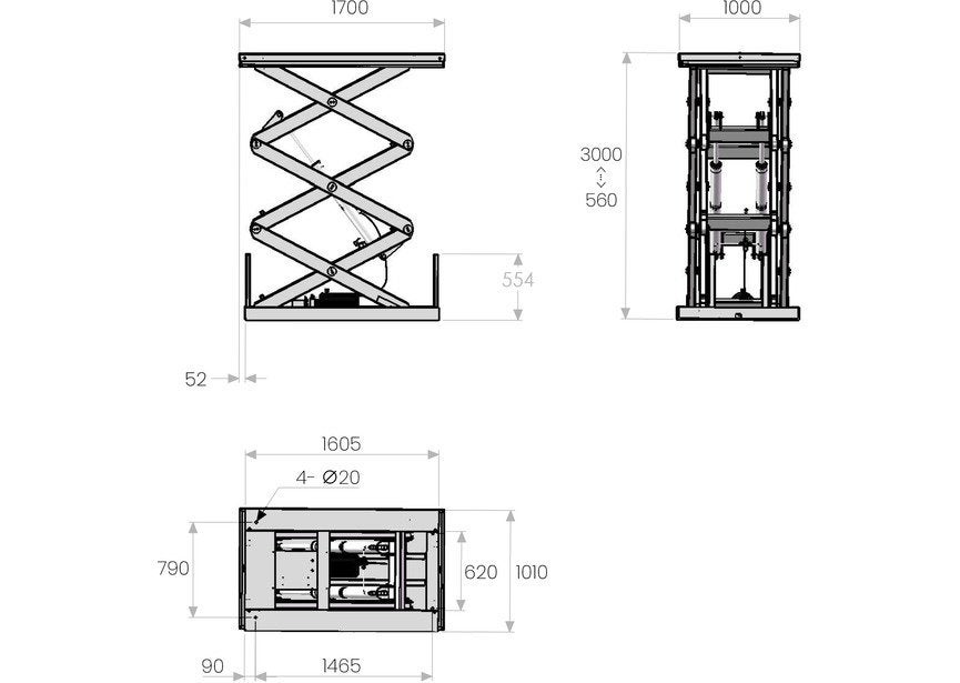 Elektro-hydraulische schaarheftafel 3000mm 2000kg 230V, Ophalen, Nieuw