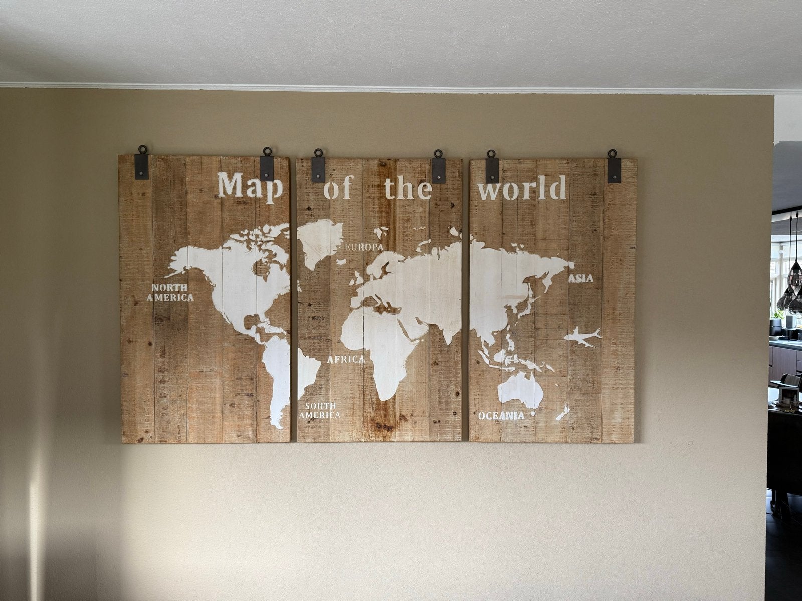 Grote houten wereldkaart wanddecoratie, Ophalen, Industrieel, Hout, Zo goed als nieuw