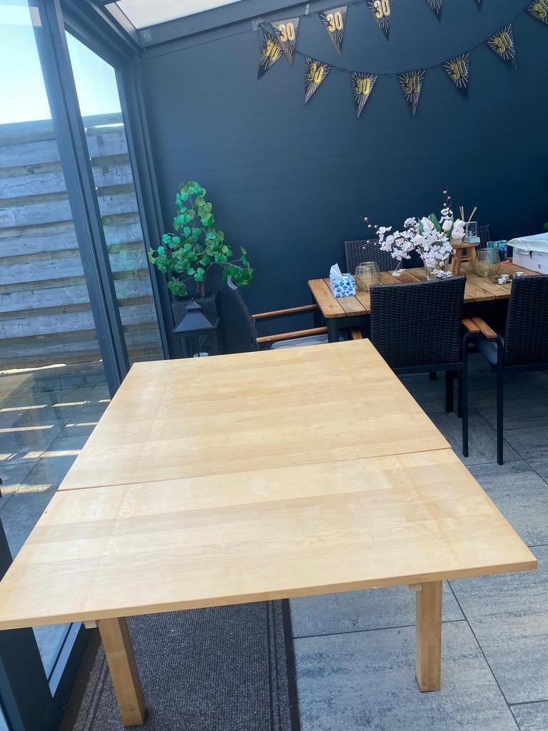 Houten eettafel met uitschuifbaar blad, Ophalen of Verzenden, Rechthoekig, 200 cm of meer, 50 tot 100 cm