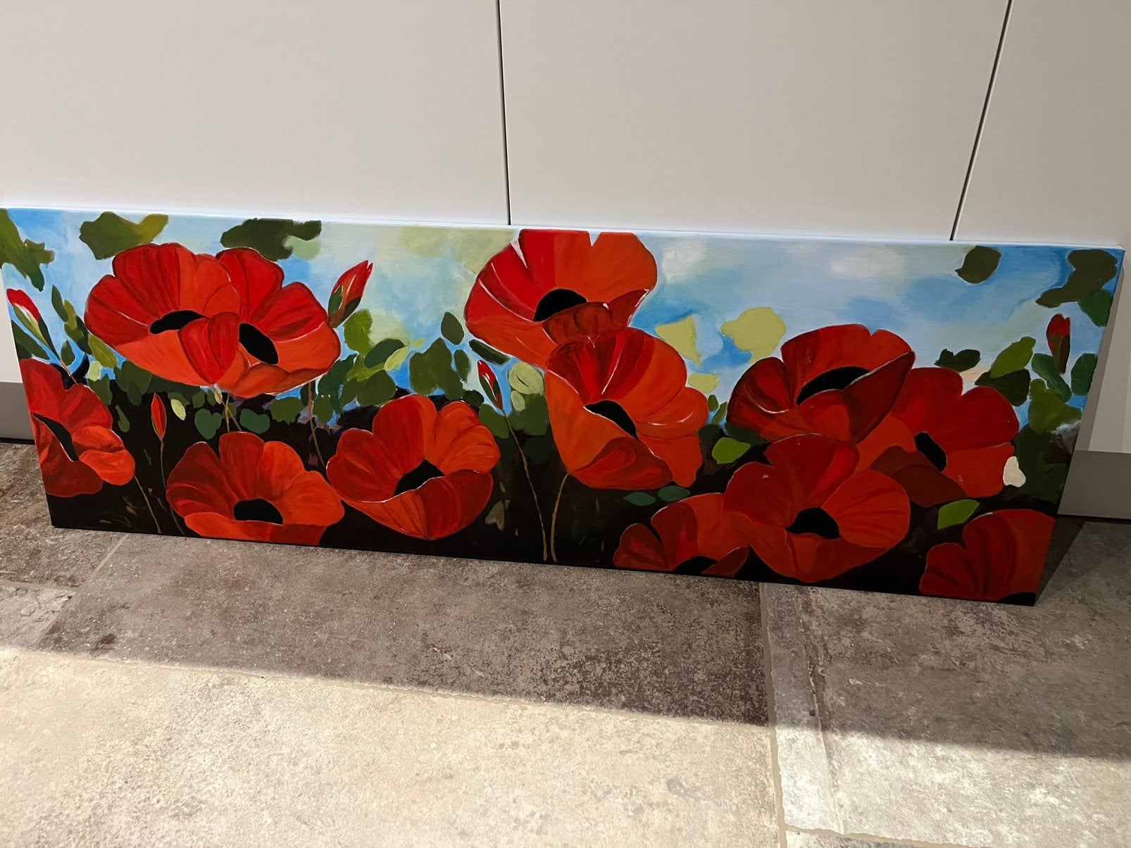 Handgeschilderd, vrolijk doek met klaprozen, Ophalen, Schilderij