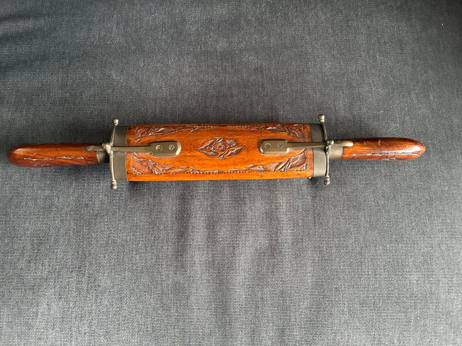 Antiek Vleesmes en Vleesvork Set met Houten Schede - India, Ophalen of Verzenden
