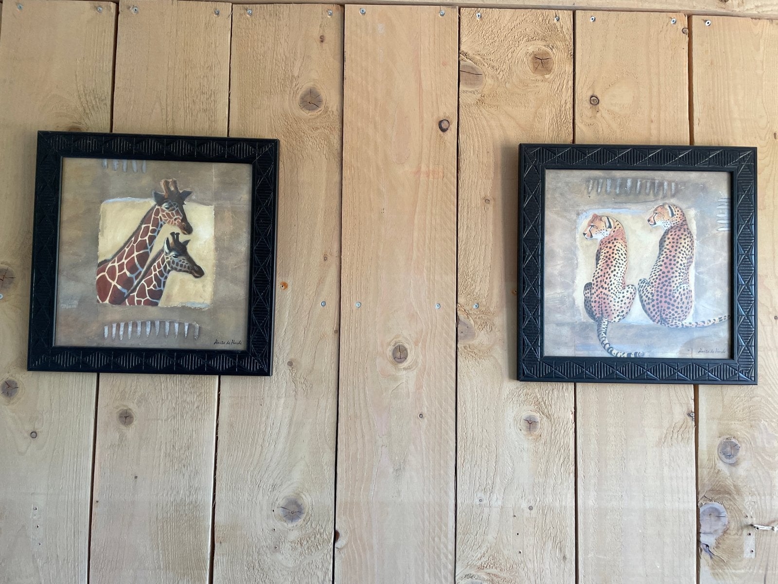 Set van 2 ingelijste schilderijen: Giraffen en Cheeta's, Ophalen, Ingelijst, Dieren