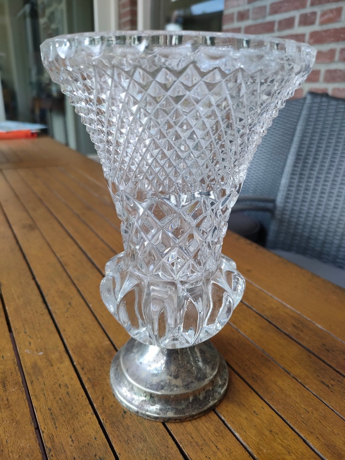 Glazen vaas met zilverkleurige voet, Ophalen of Verzenden