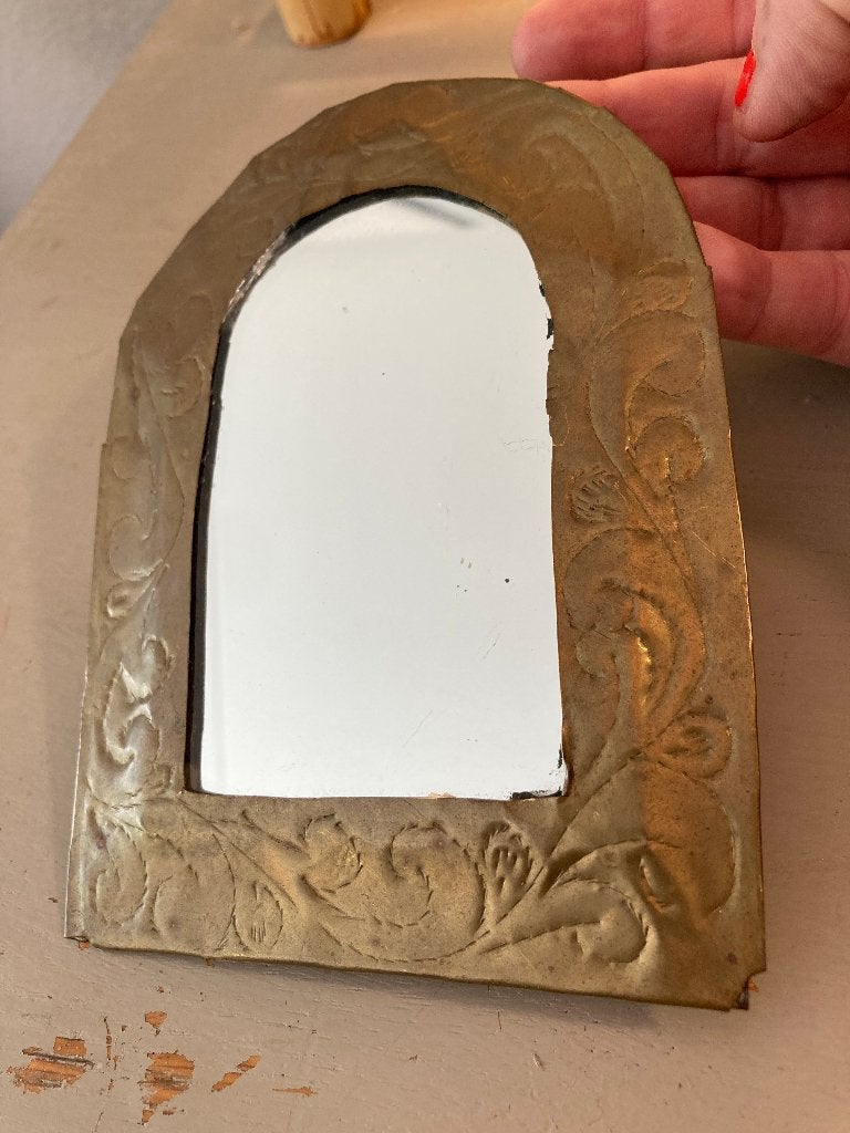 Vintage messing Marokkaans India bewerkt spiegel spiegeltje, Huis en Inrichting, Minder dan 50 cm, Gebruikt, Ophalen of Verzenden