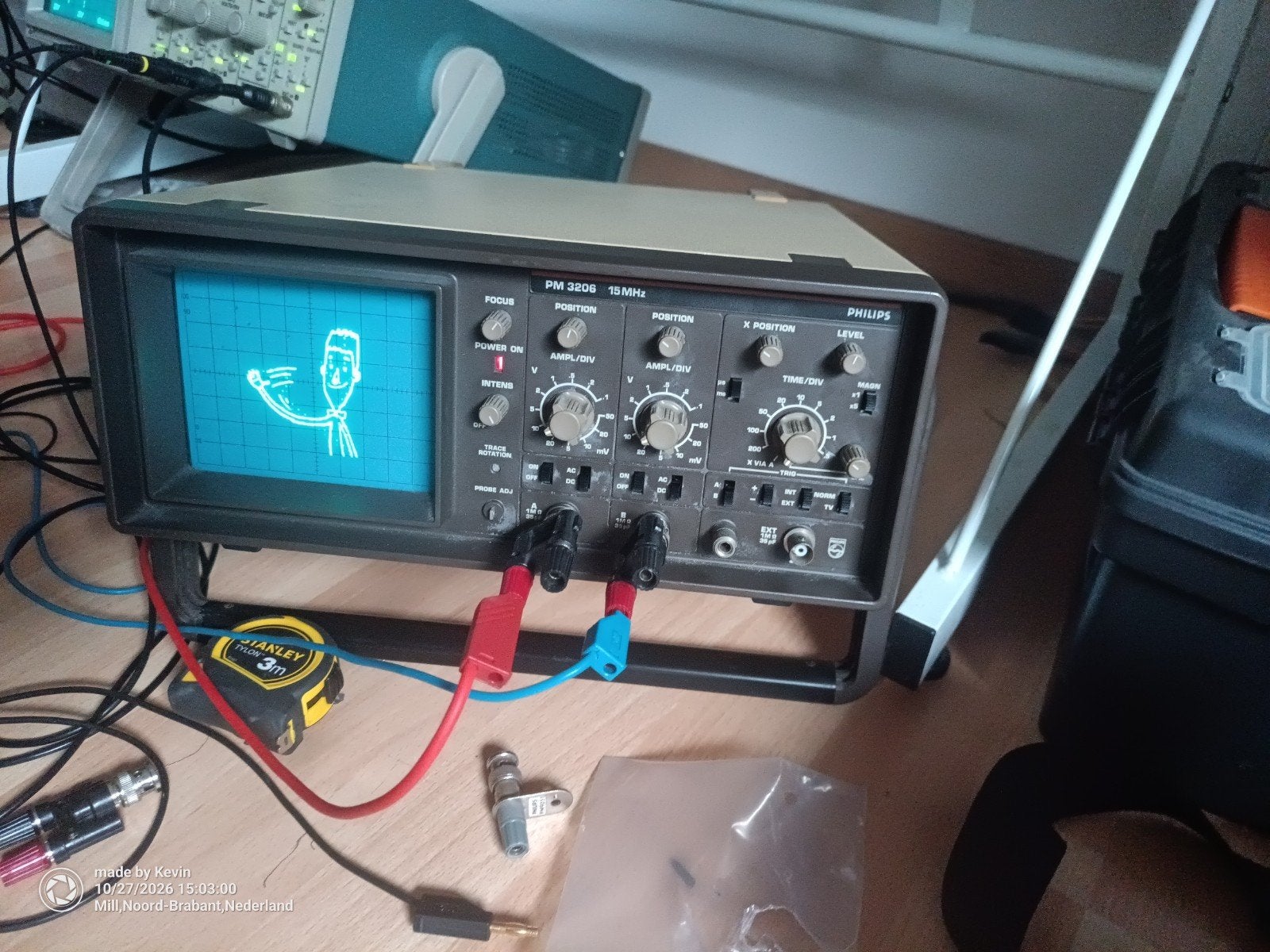 Philips PM 3206 15 MHz Oscilloscoop met handleiding, Ophalen of Verzenden, Gebruikt, Overige meters
