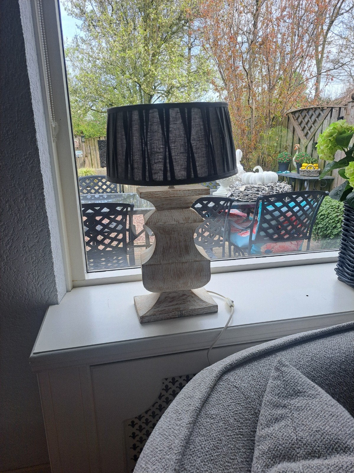 Mooie Riviéra Maison houten lampenvoet met grijze kap, Ophalen of Verzenden