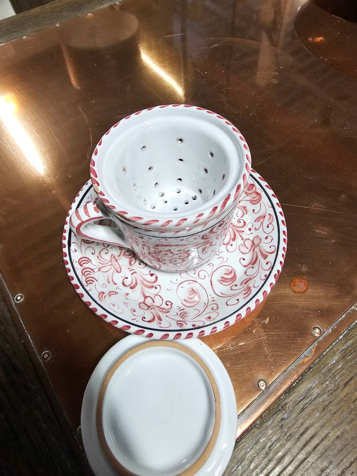 Deruta Handgeschilderde theekop met zeef en deksel, Ophalen of Verzenden