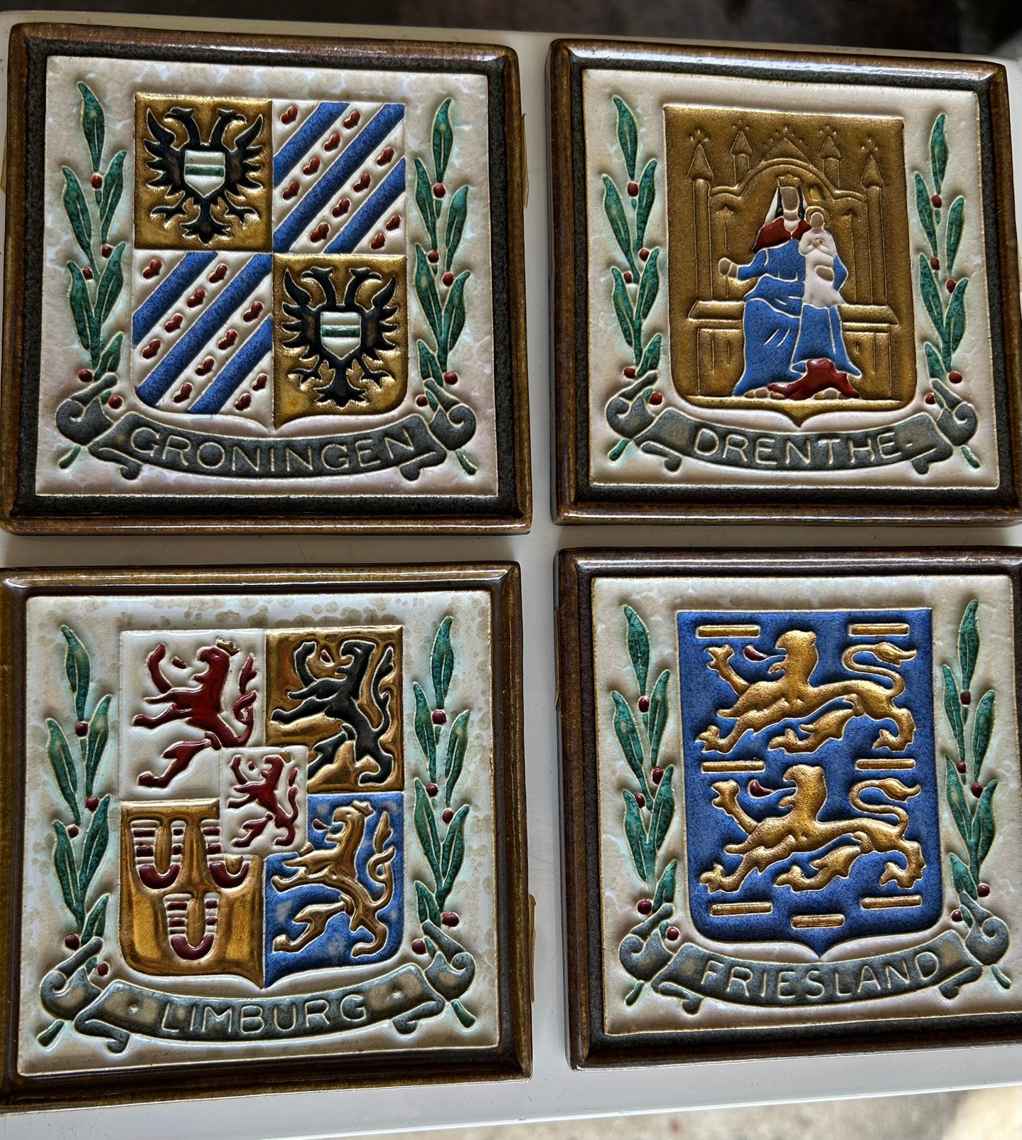 keramische cloisonné wandtegels 8 stuks, Antiek en Kunst, Ophalen