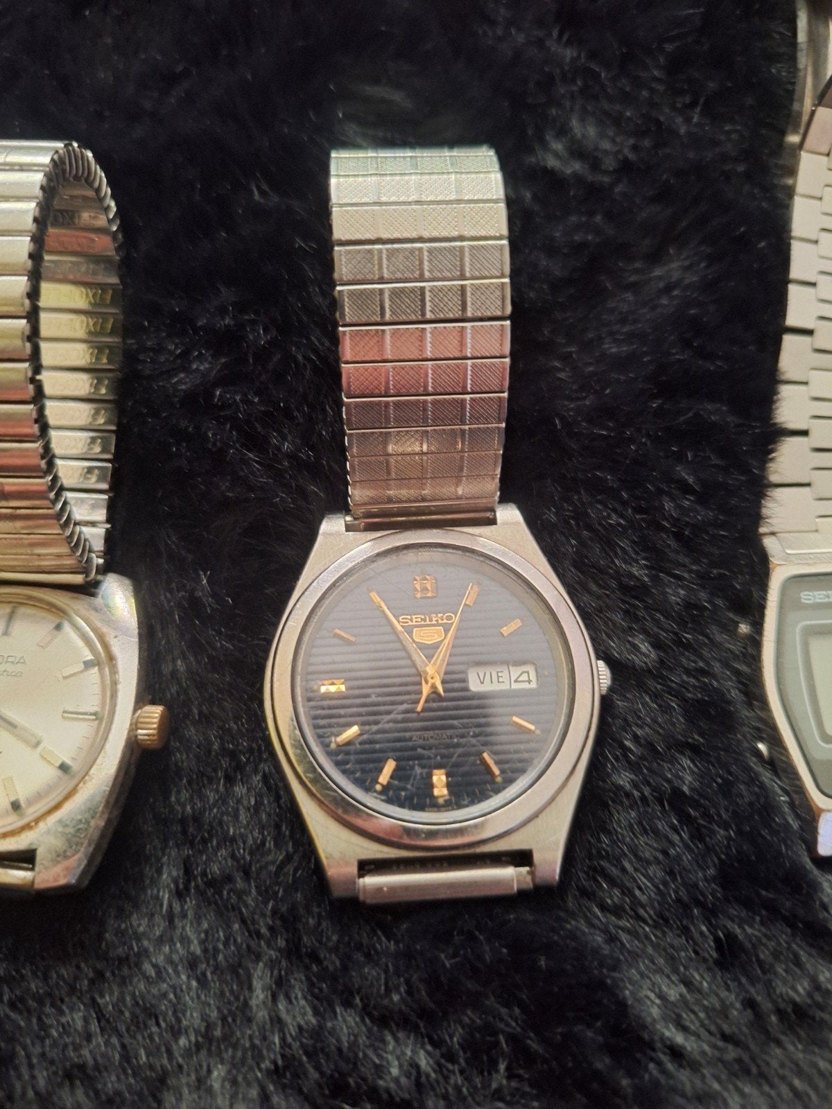 Seiko 5 7009 blue striped, Ophalen of Verzenden, Zo goed als nieuw, Staal, Seiko