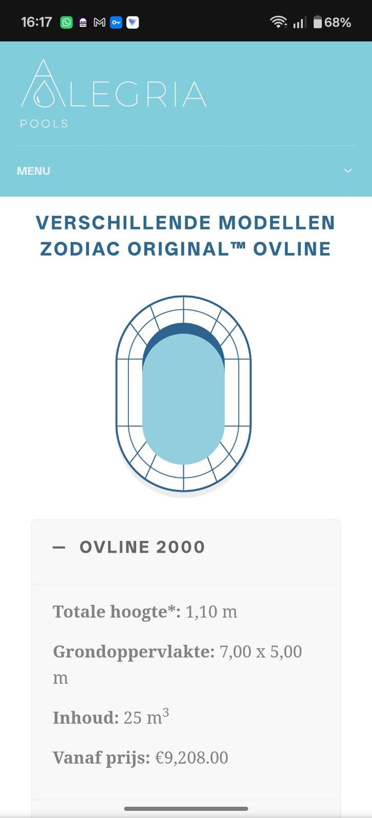 Zodiac Online 2000 Zwembad 5x7m, 25m³ incl. toebehoren, Ophalen, Gebruikt, 80 tot 120 cm, 300 cm of meer