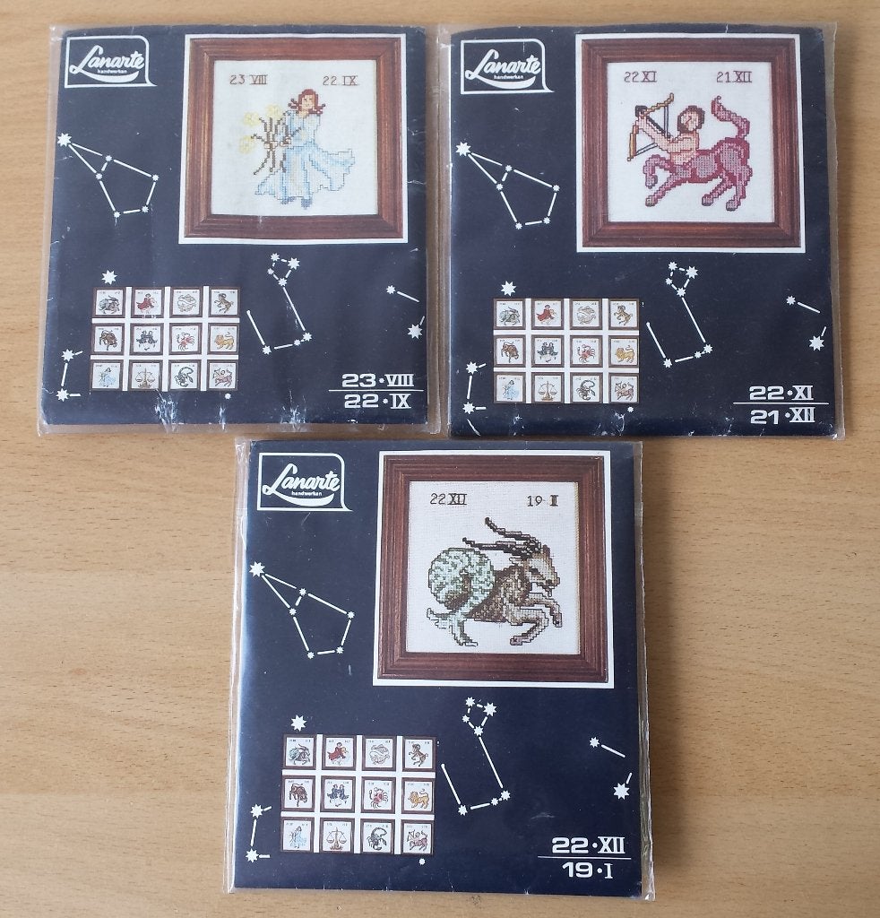 3 Sterrenbeelden Lanarte - 2 x patronen + zijde en 1x pakket, Ophalen of Verzenden, Zo goed als nieuw, Handborduren, Nvt