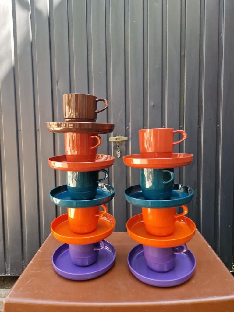 Vintage Mepal Rosti kop en schotel set - 10 stuks, Huis en Inrichting, Keuken | Servies, Overige materialen, Gebruikt, Ophalen of Verzenden