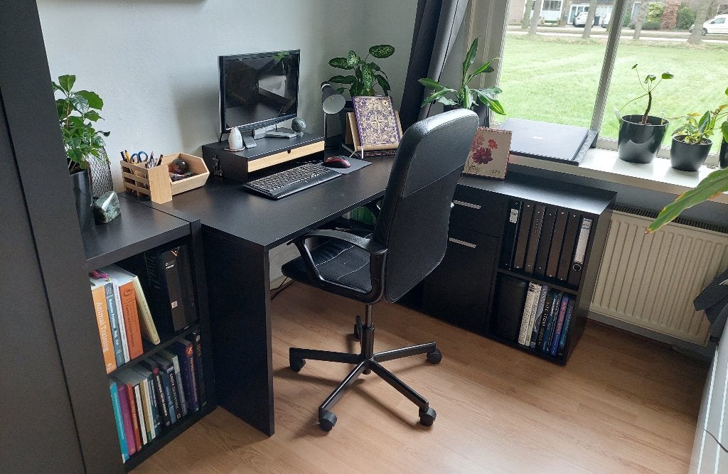 Bureau Apollo hoekbureau zwart, Ophalen, Zwart, Demontabel, Spaanplaat of MDF