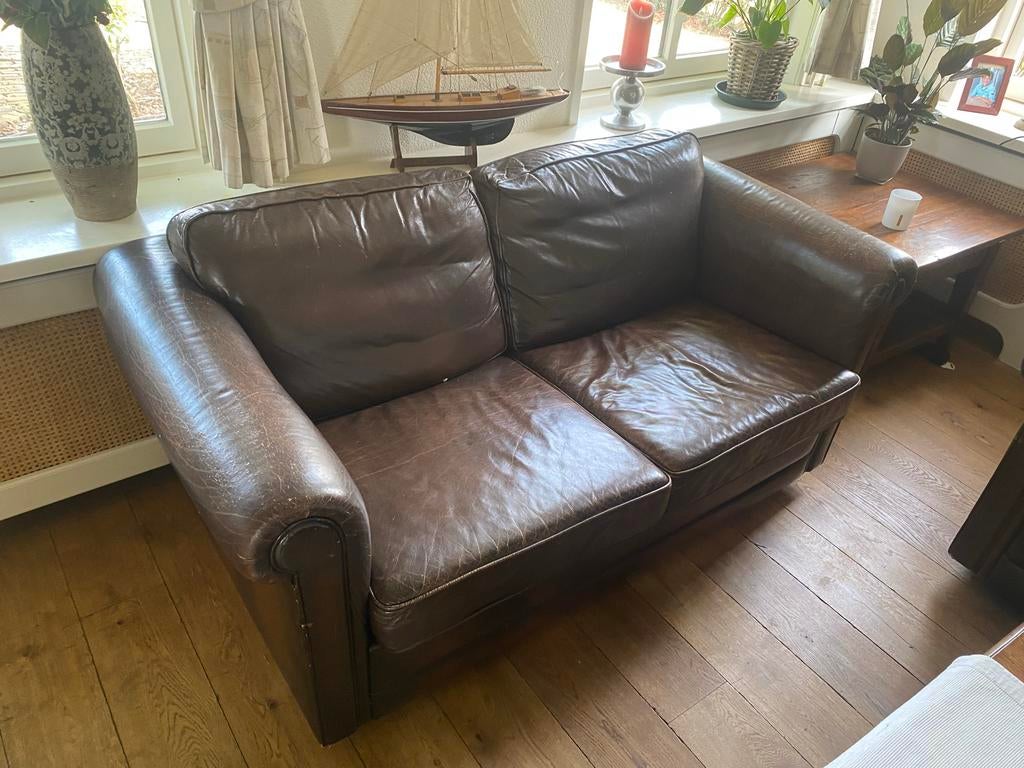 Origineel lederen bankstel - 1.70m - Gratis bezorgd!, Huis en Inrichting, Gebruikt, 150 tot 200 cm, Tweepersoons, Ophalen of Verzenden