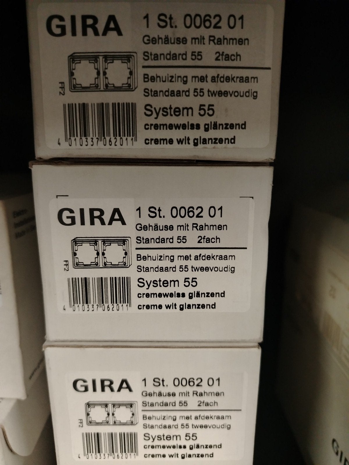 3x Gira Afdekraam Standard 55 tweevoudig crème wit glanzend, Ophalen of Verzenden, Nieuw, Gira, Afdekraam