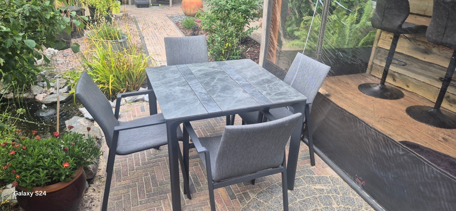 tuinset grijs/antraciet, Ophalen, 4 zitplaatsen, Aluminium, Zo goed als nieuw