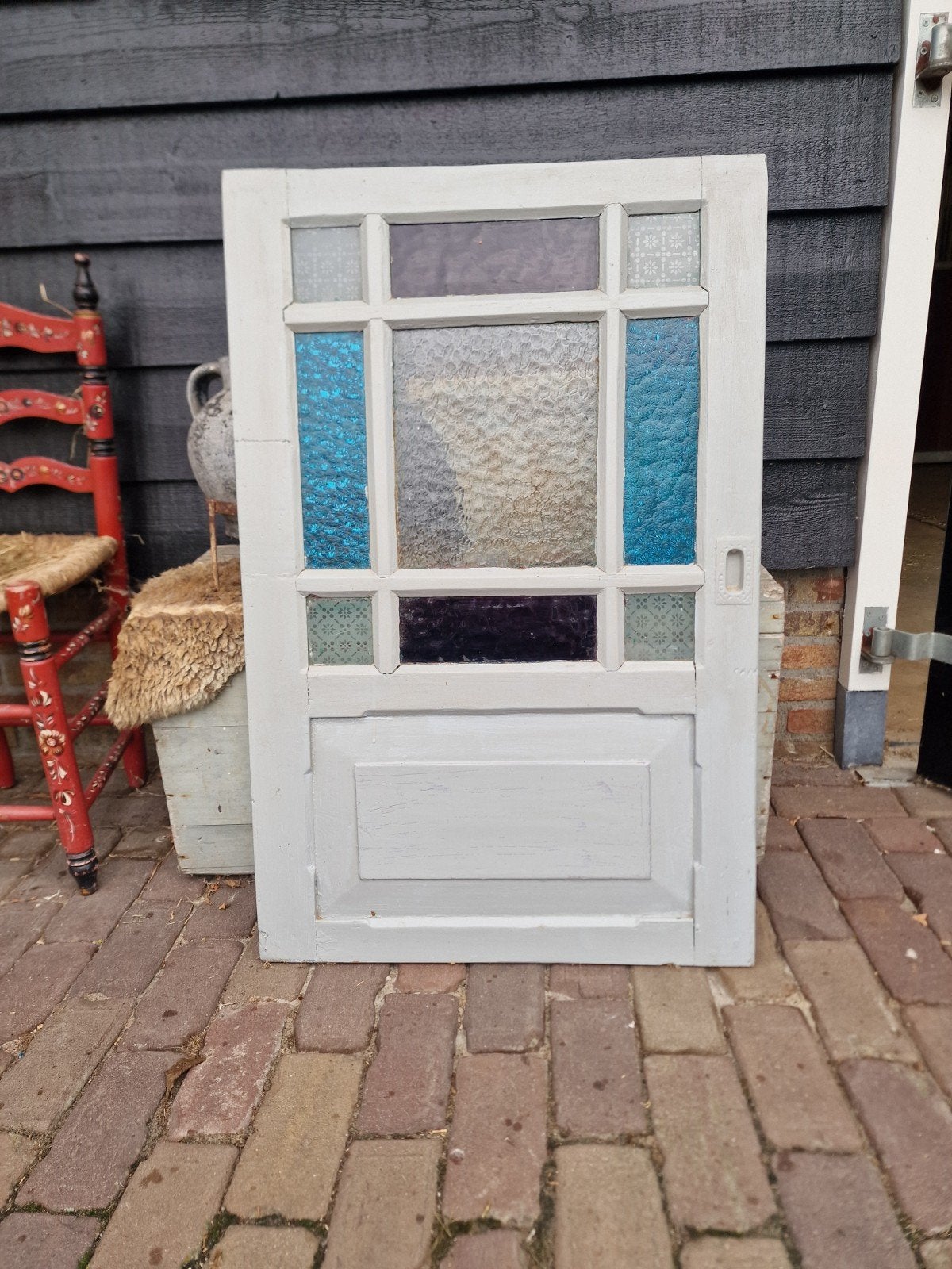 Oud vintage/brocante glas in lood deurtje., Ophalen