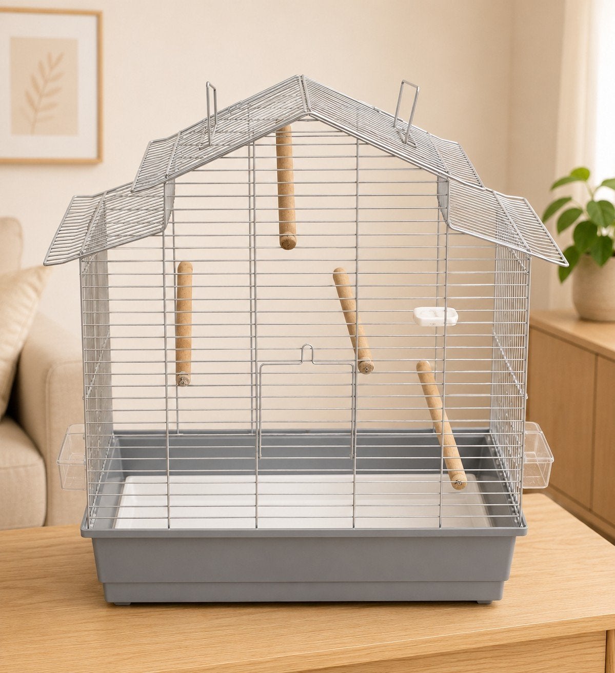 Vogelkooi met toebehoren, Ophalen, Gebruikt, Metaal, Vogelkooi