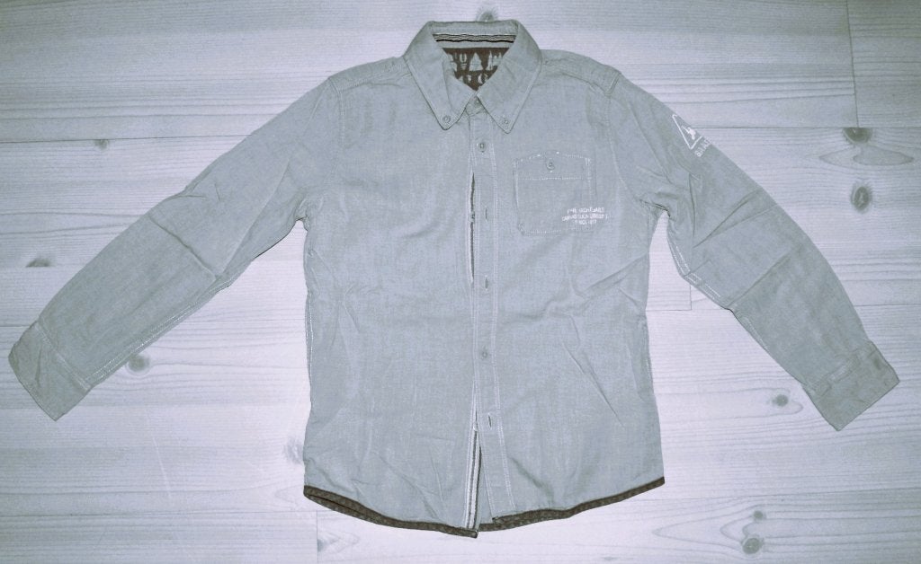 Gaastra li-grijze blouse maat 128 met borstzakje en opdruk., Gebruikt, Overhemd of Blouse, Ophalen of Verzenden, Gaastra