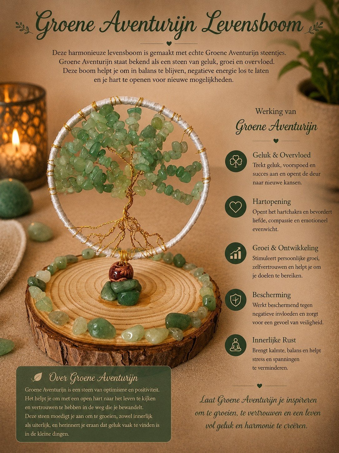 Unieke Groene Aventurijn Levensboom - Geluk & Harmonie, Ophalen of Verzenden, Nieuw