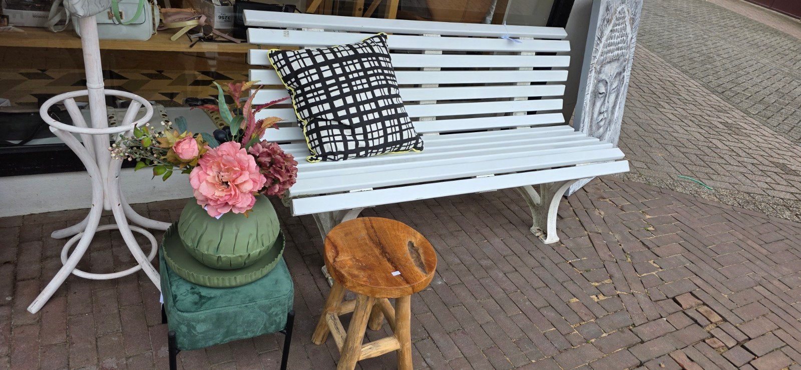 Witte tuinbank - Comfortabel en stijlvol voor buiten, Tuin en Terras, Tuinbanken, Ophalen of Verzenden, Gebruikt, Hout