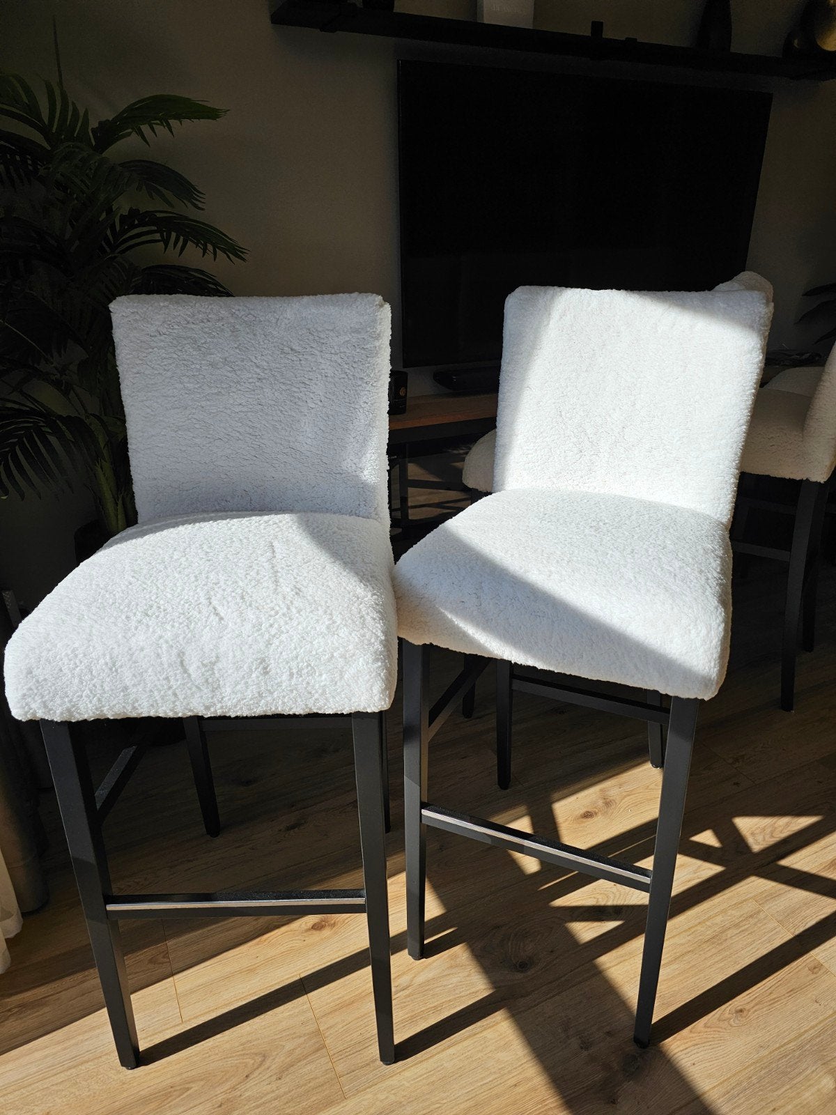 4 x Barstoelen Teddy stof, Ophalen, Wit, Stof