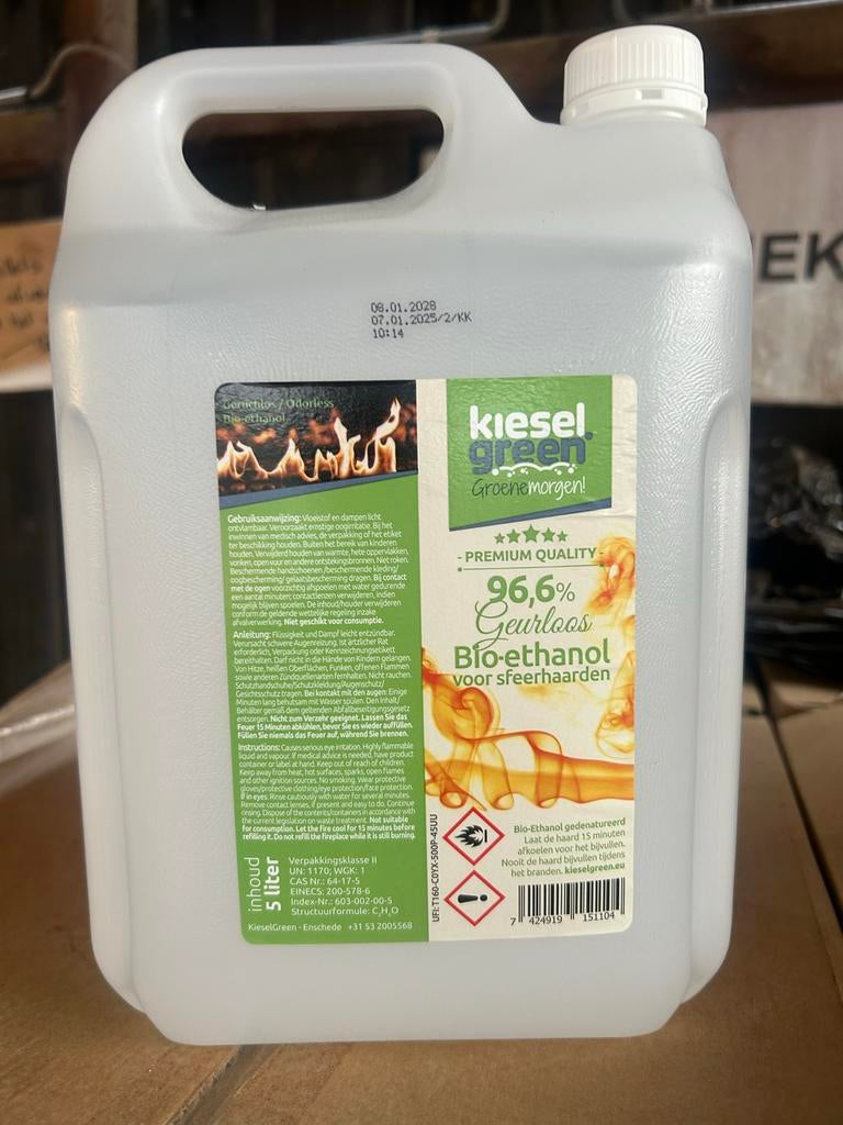 Bio ethanol 5 liter - 136 stuks - KieselGreen 96,6% Geurloos, Ophalen of Verzenden