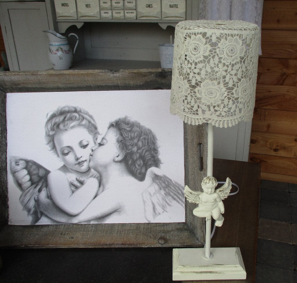 brocante lamp en dienblad met engel, Ophalen of Verzenden