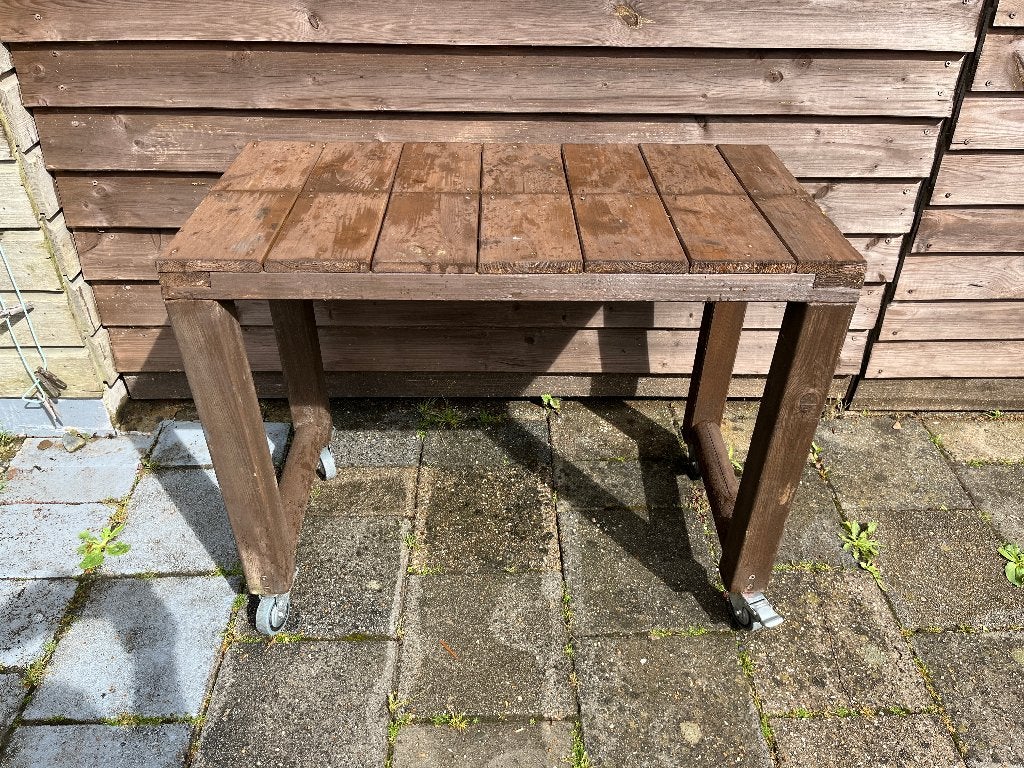 BBQ zijtafel / werktafel op wielen, Ophalen, Zo goed als nieuw, Rechthoekig, Hout