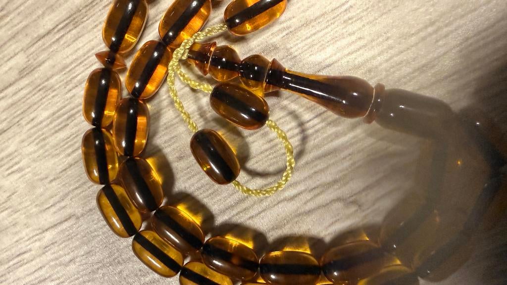 Mooie barnsteen gebedskralen (Tasbih) kehribar, Ophalen of Verzenden, Zo goed als nieuw, Bruin, Overige materialen
