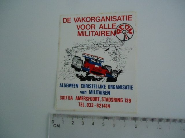 sticker oud Leger Acom Amersfoort f1 formule 1 militair, Verzenden, Zo goed als nieuw, Bedrijf of Vereniging