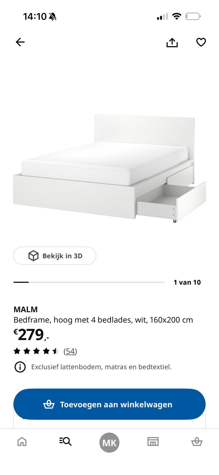 Malm bed 160x200 frame lades en lattenbodem, Ophalen, Wit, Tweepersoons, Zo goed als nieuw