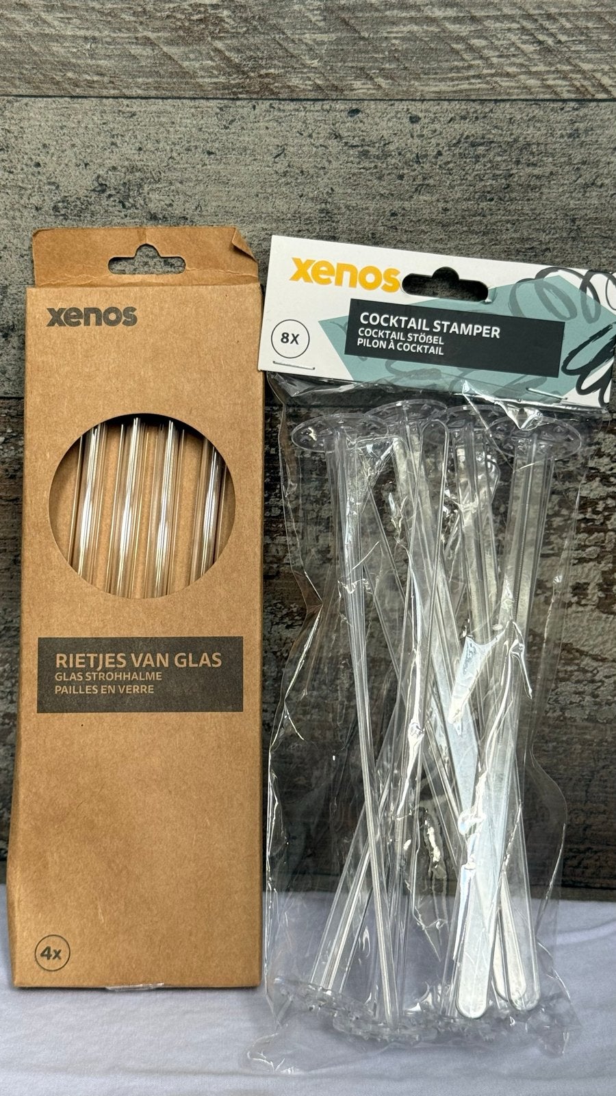 Xenos Glazen Rietjes (4x) en Cocktail Stampers (8x), Ophalen, Nieuw, Overige merken, Glas
