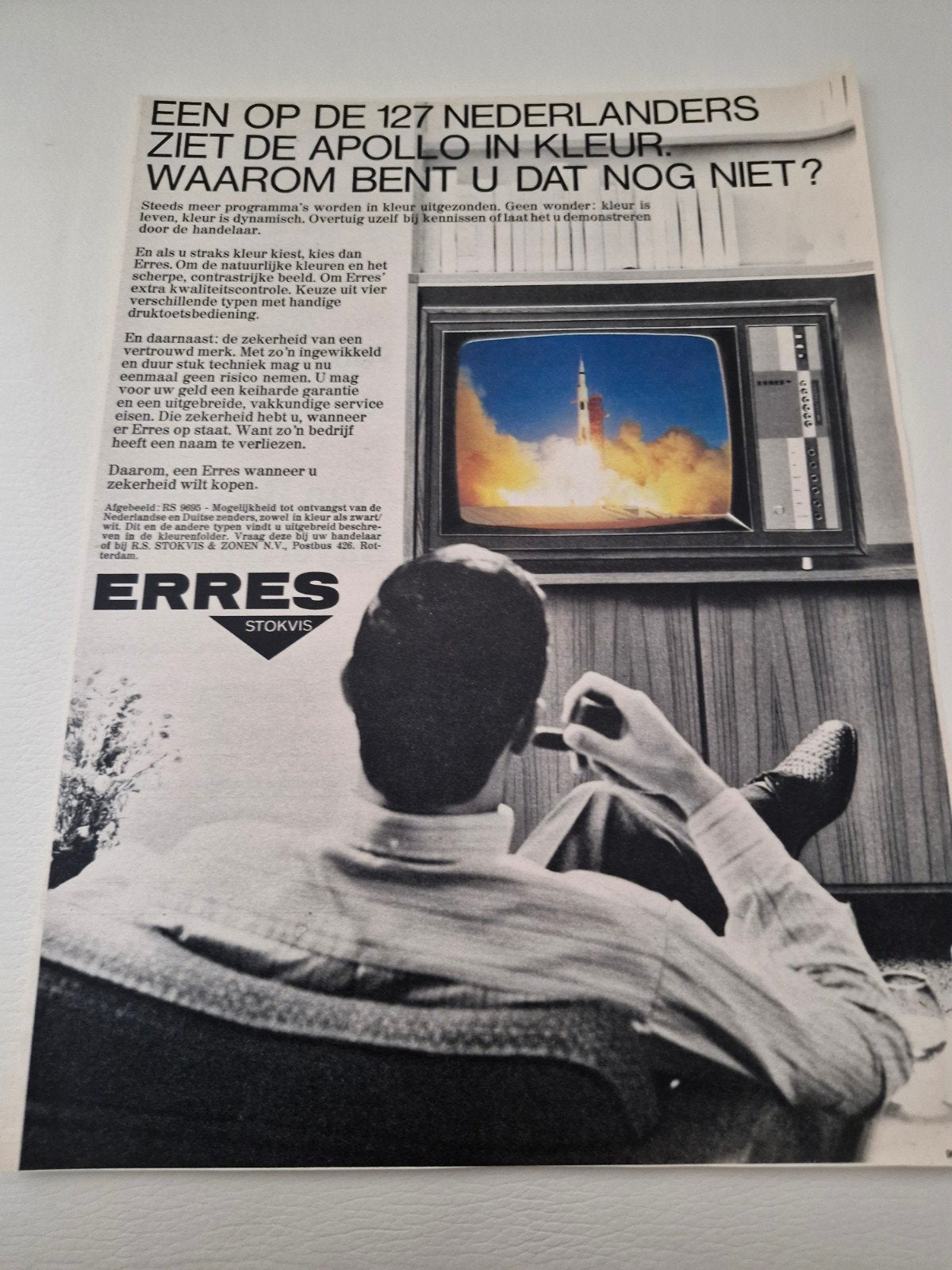 Vintage Erres kleurentelevisie advertentie (32x24 cm), Ophalen of Verzenden, Tijdschrift