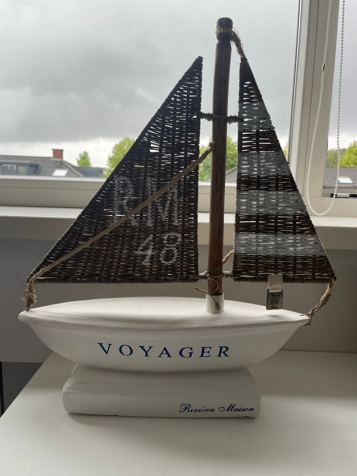 Riviera Maison Voyager decoratieve zeilboot, Ophalen, Hout, Wit, Landelijk