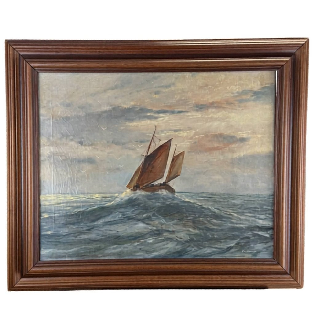 5363 cm Antiek Olieverfschilderij – R. Doorn, Ophalen of Verzenden, Schilderij, 53 cm, Textiel