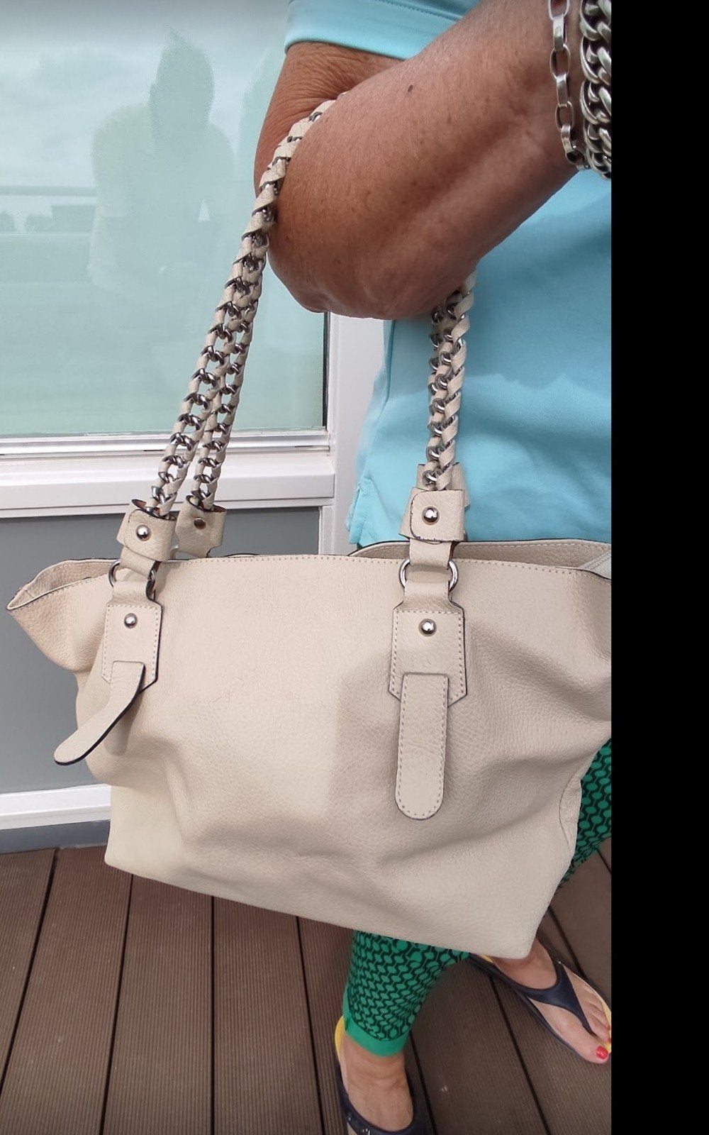 Stijlvolle handtas van echt leer - Beige, Ophalen of Verzenden, Gebruikt, Beige, Handtas