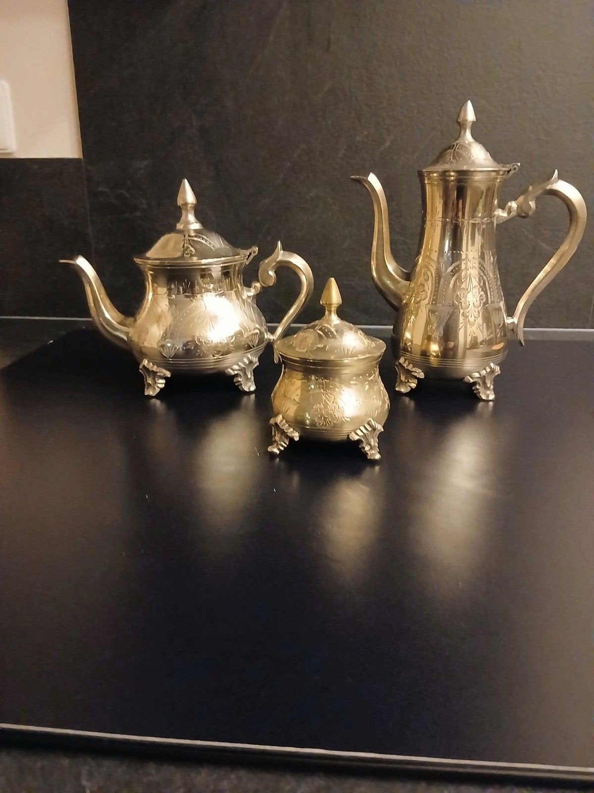 Vintage verzilverde theeset - 3-delig, Ophalen of Verzenden