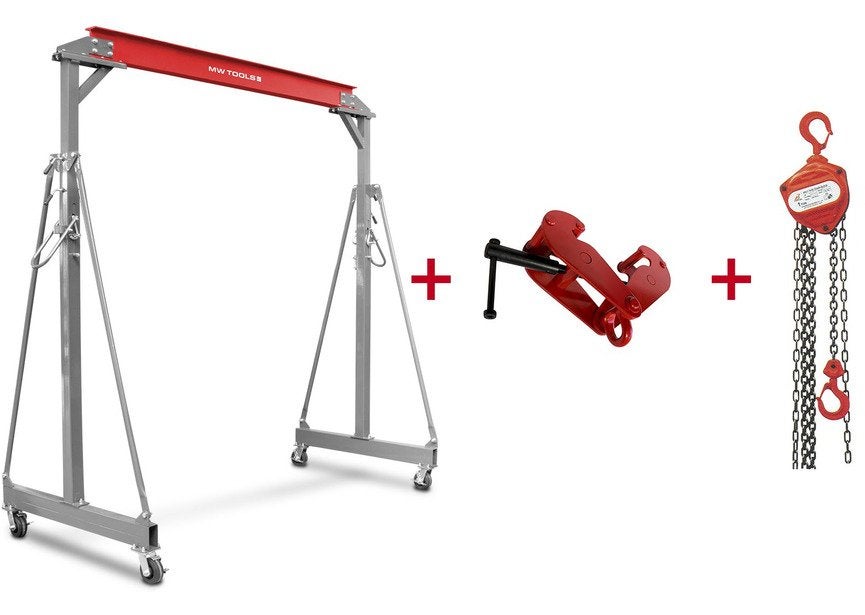 Portaalkraan 1T + kettingtakel en balkenklem MW Tools