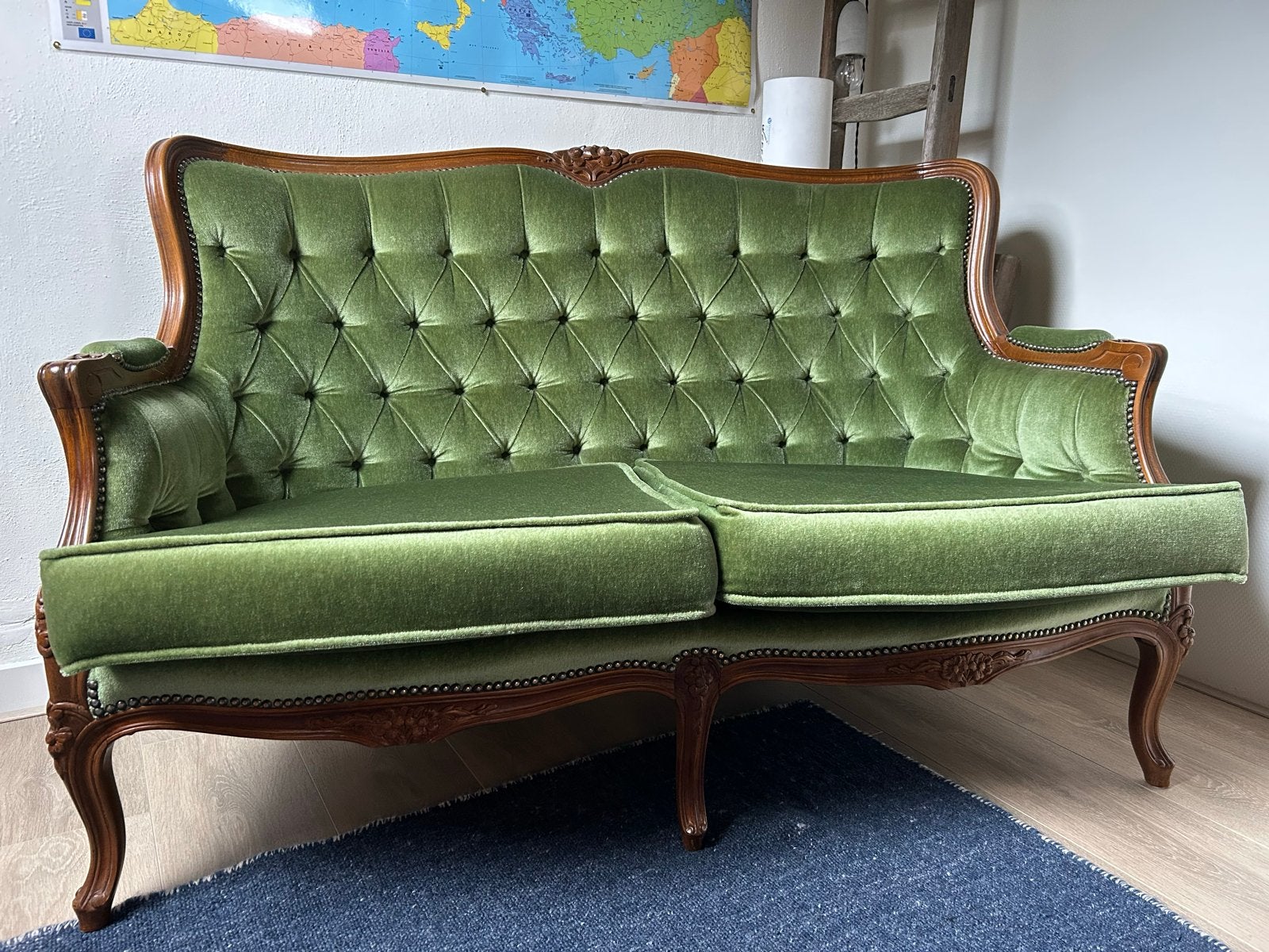 Vintage Groene Fluweel Bank - Chesterfield Stijl, Ophalen