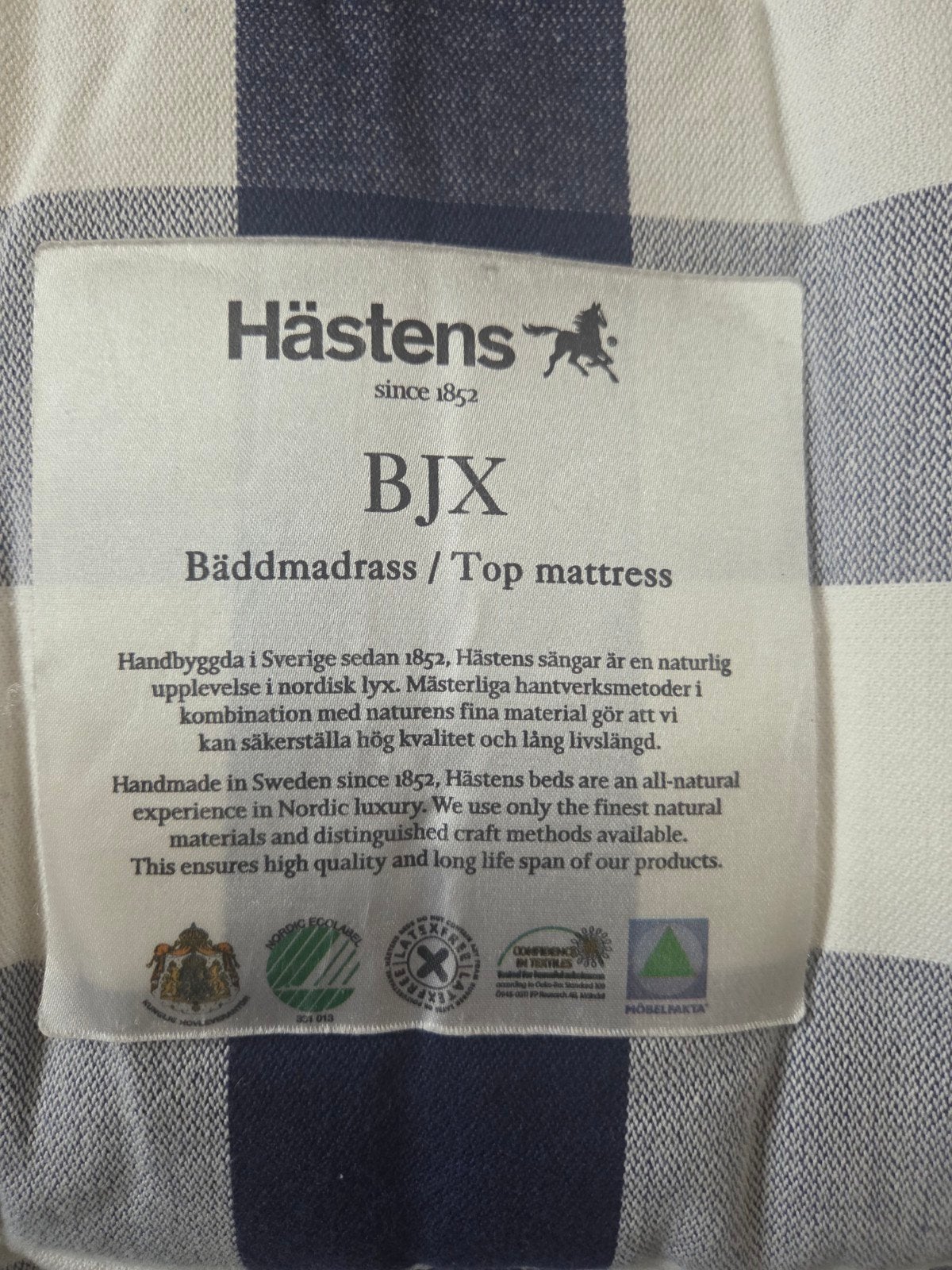 Hästens BJX topmatras - 180x210 cm, Ophalen, 210 cm, Tweepersoons, Zo goed als nieuw