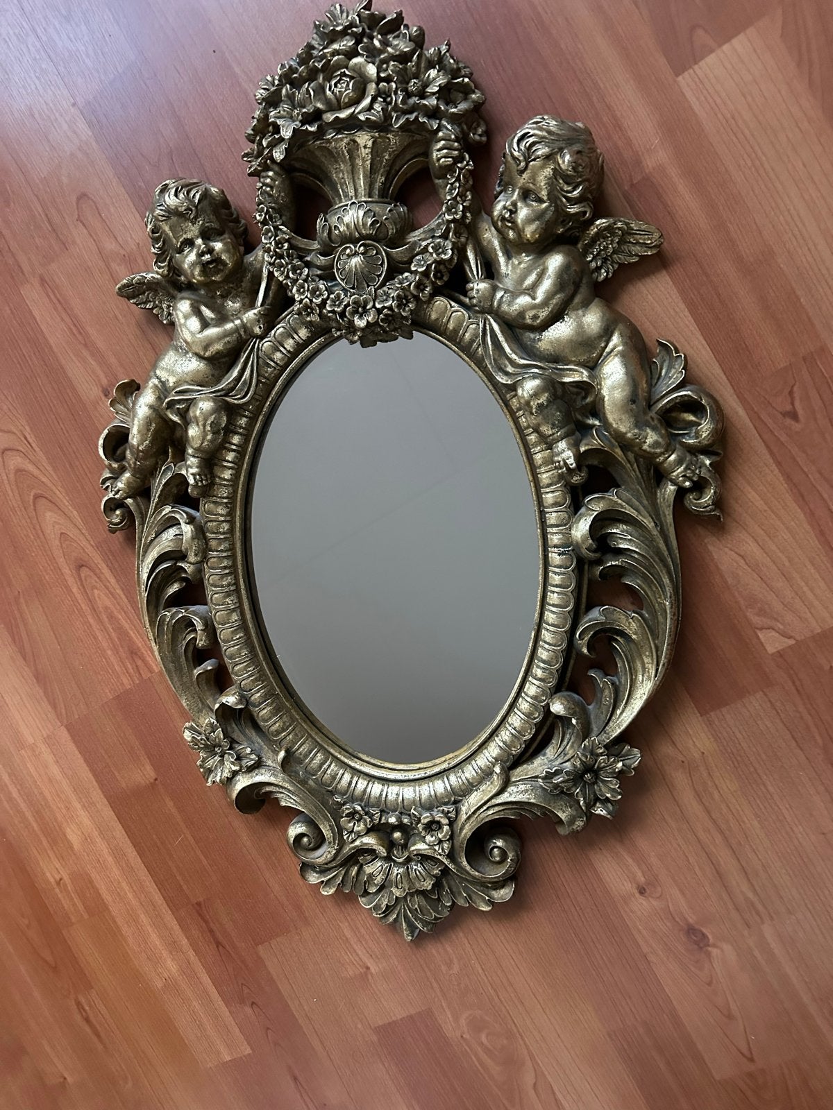 Brocante porseleinen spiegel met engelen - Eye-catcher, Antiek en Kunst, Ophalen