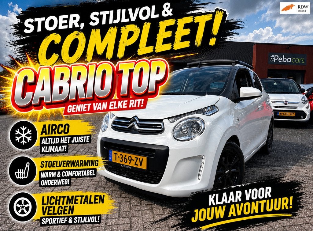 Citroen C1 1.0 VTi Airscape Shine*Panoramadak*Cabriolet*Mult, Auto's, Voorwielaandrijving, Stof, Gebruikt, 4 stoelen