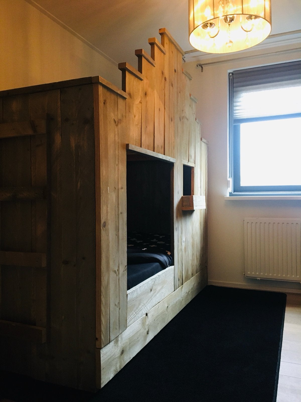 Uniek Steigerhouten Kajuitbed/ kasteel bed  - Handgemaakt, Ophalen, 90 cm, Steigerhout, Zo goed als nieuw