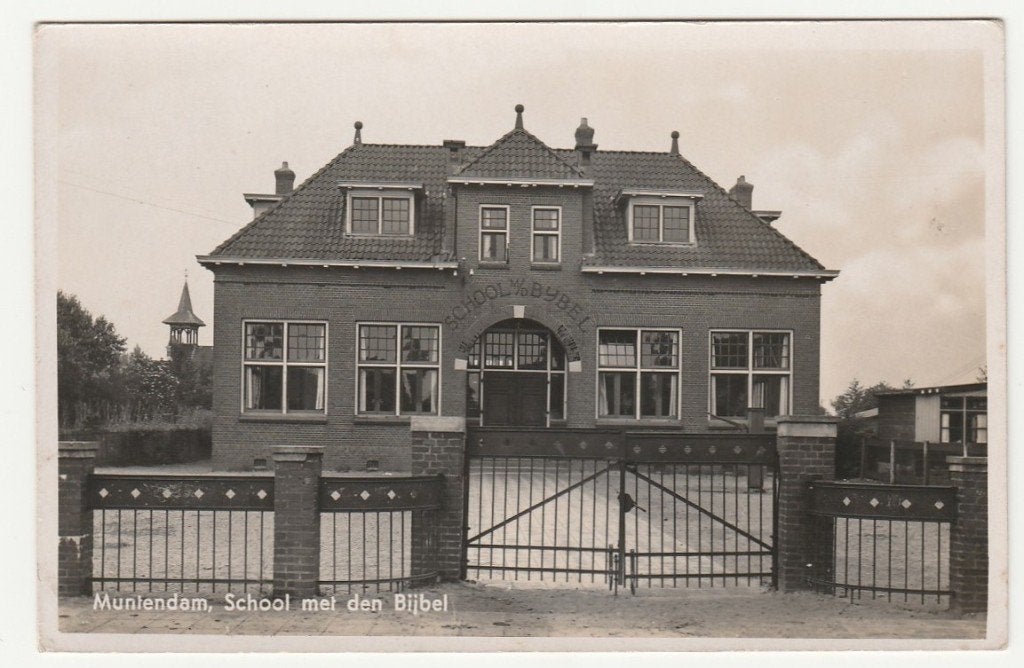 Muntendam - School met den Bijbel, Verzenden, 1920 tot 1940, Ongelopen, Groningen