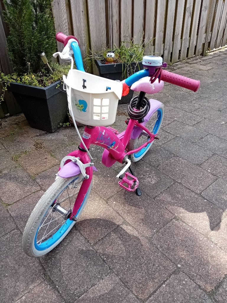 Kinderfiets 16 inch roze (zonder zijwieltjes), Ophalen, Terugtraprem, Zijwieltjes, Onbekend