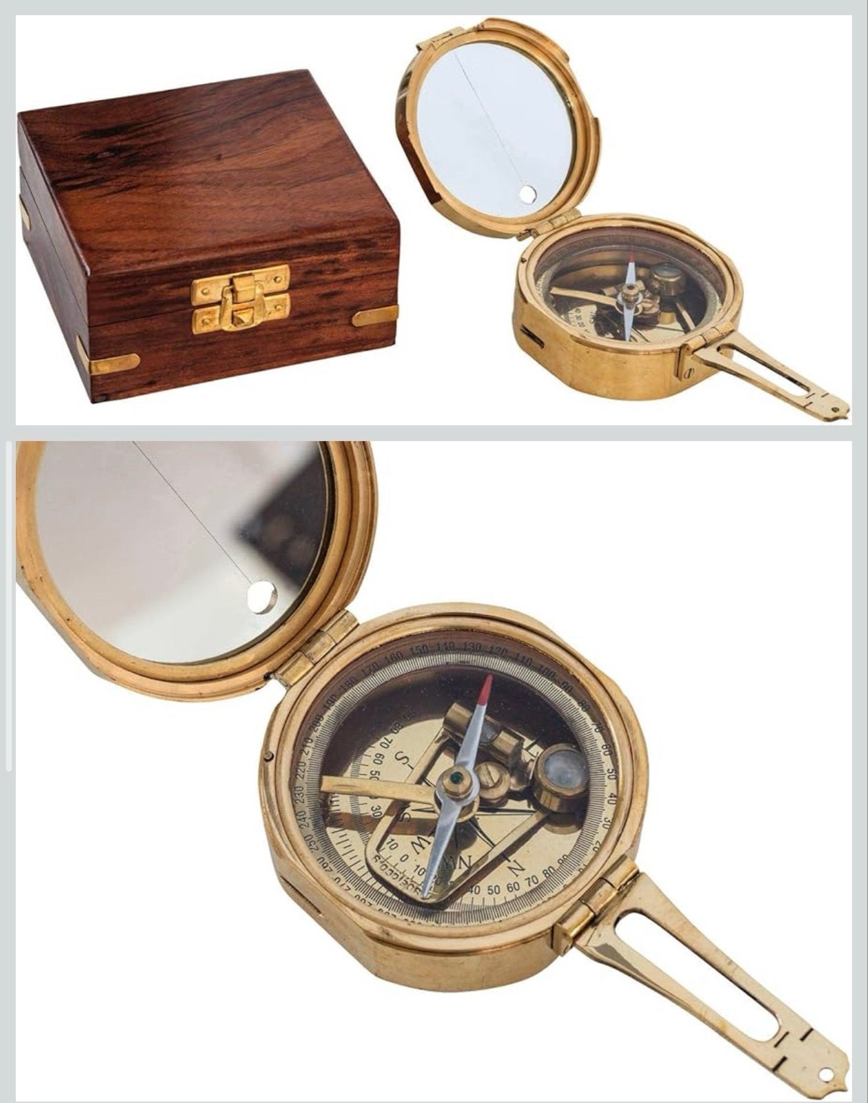 Antiek Messing Kompas met Houten Kistje - Perfect Cadeau, Antiek en Kunst, Ophalen