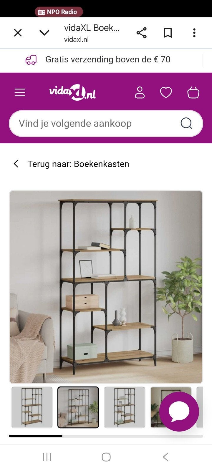 boekenkast artisagnaal eikenkleurig 99x35,5x176 cm, Ophalen, Gebruikt