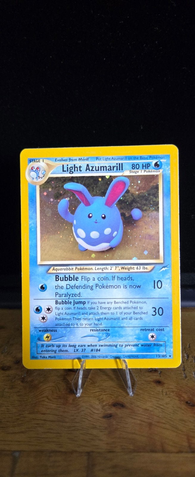 Pokémon Kaart: Holo Light Azumarill 13/105 - Goede Conditie, Ophalen of Verzenden, Gebruikt, Losse kaart, Foil